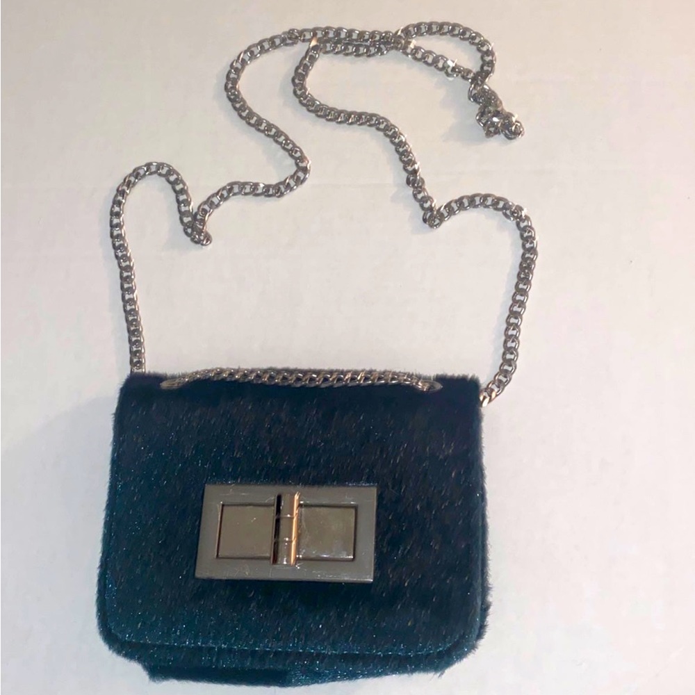 Free People green fuzzy furry chain Tote crossbody purse handbag shoulder bag